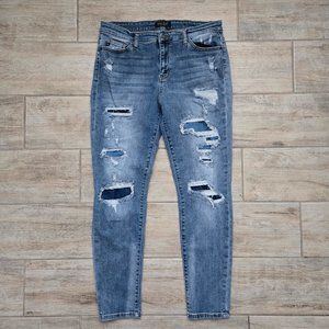 Judy Blue Slim Fit Distressed Ripped Repair Jeans Underpatch Stretch Denim 15/32